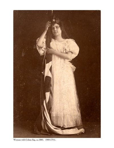 Woman with Cuban flag, c.1880 by American Photographer